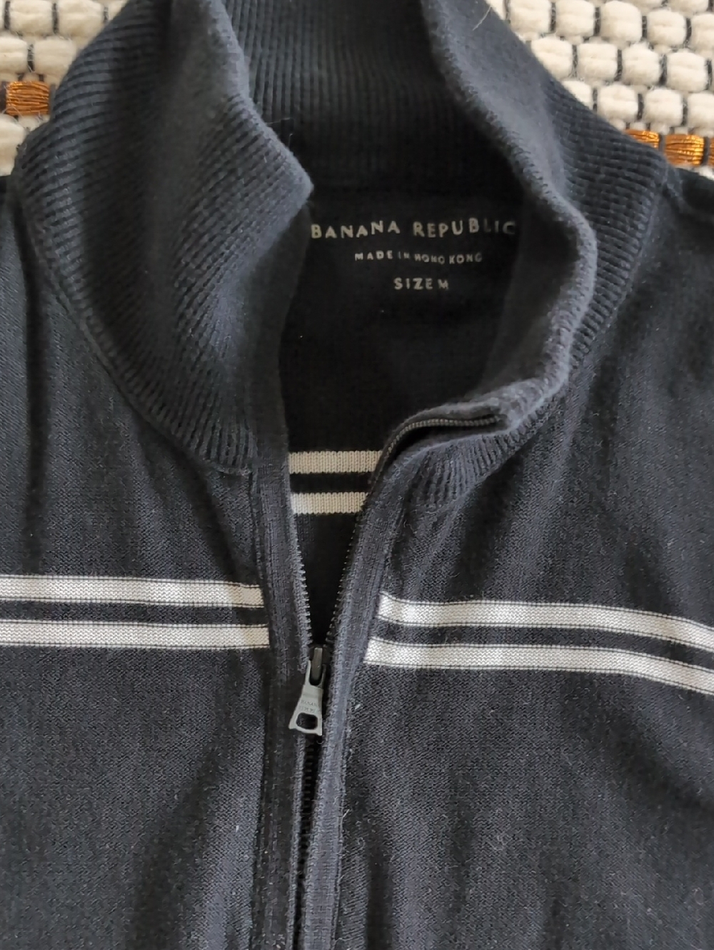 Men's Banana Republic Black Sweater with White Stripe - Picture 2 of 3